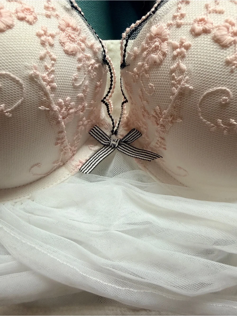 NWT Victoria Secret Sheer White & Pink Babydoll Lingerie with Black Trim